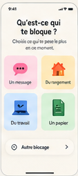 Aperçu de conception : choisir entre un message, du rangement, du travail ou un papier.