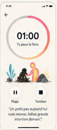 Aperçu de conception : un minuteur accompagne un court moment d’action.