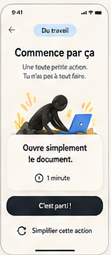 Aperçu de conception : commencer simplement par ouvrir le document, avec une option pour simplifier l’action.